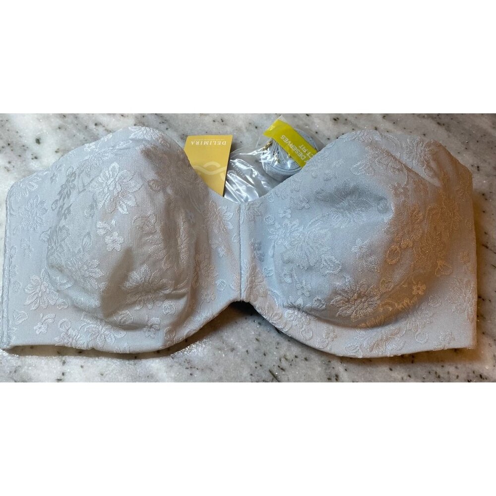 New DELIMIRA Size 34DD Strapless Minimizer Bra Underwire Convertible French Gray
